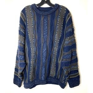 Jetstream Australian Wool Sweater Mens XL Blue Pullover Heavy "Coogi" Style